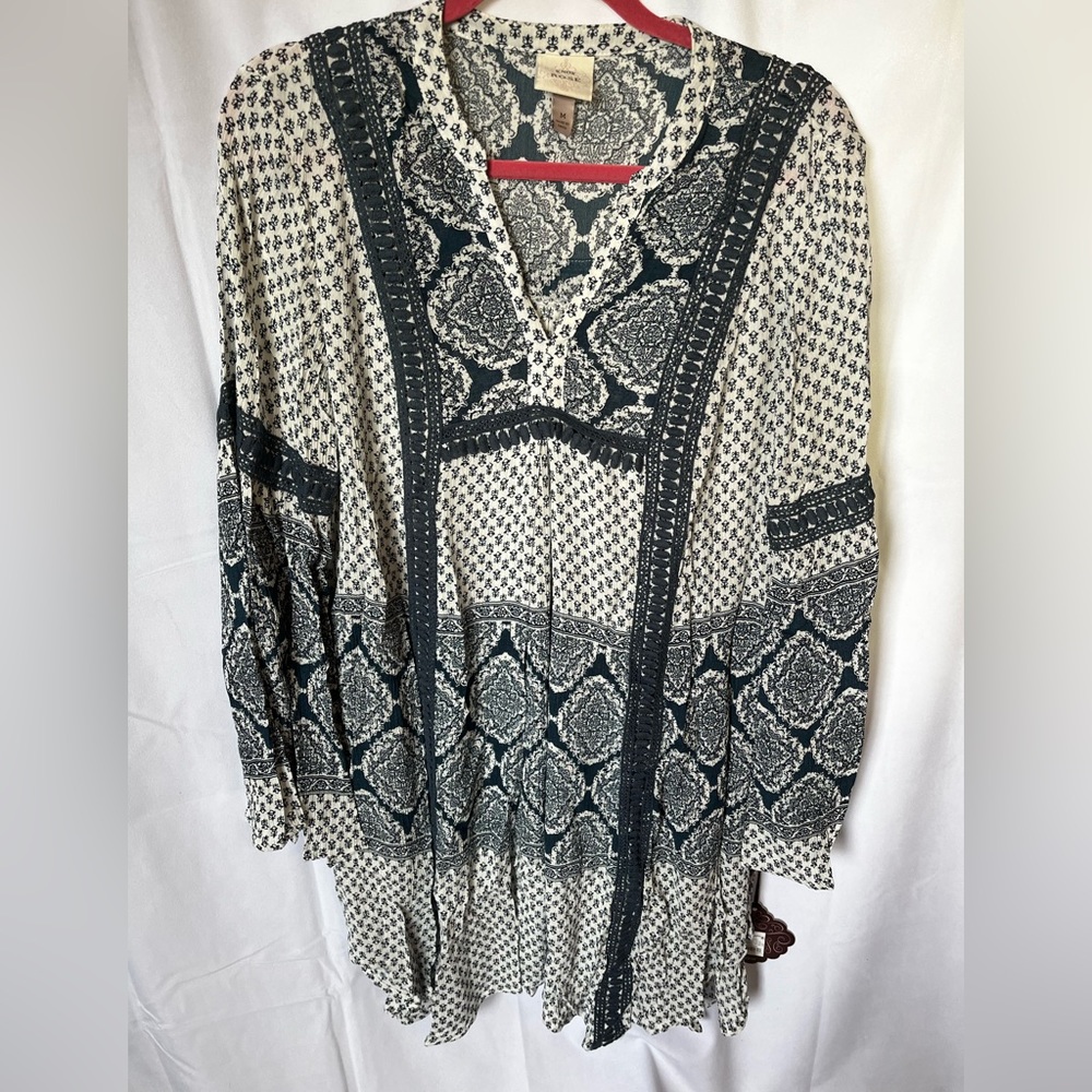 Knox Rose Dress Medium Peasant Floral Paisley Long Sleeve Boho Blue V Neck